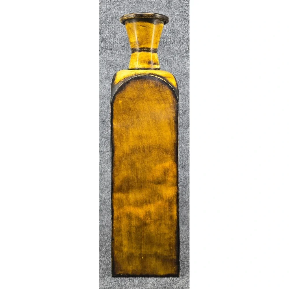 Embossed Metal Floor Vase Yellow Distressed Large 30